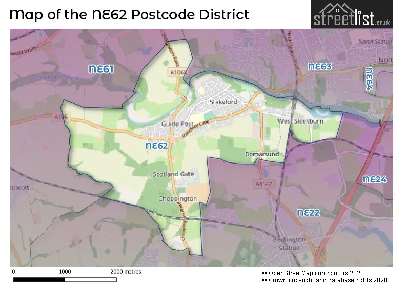 Map of the NE62 and surrounding districts