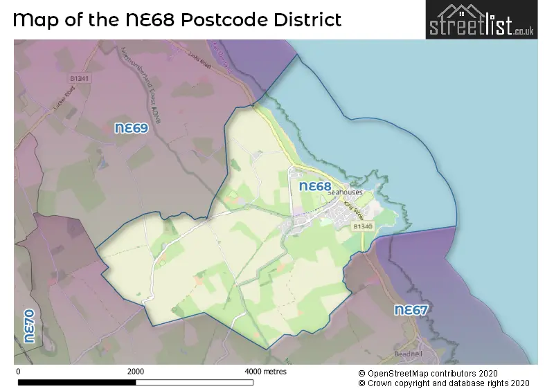 Map of the NE68 and surrounding districts