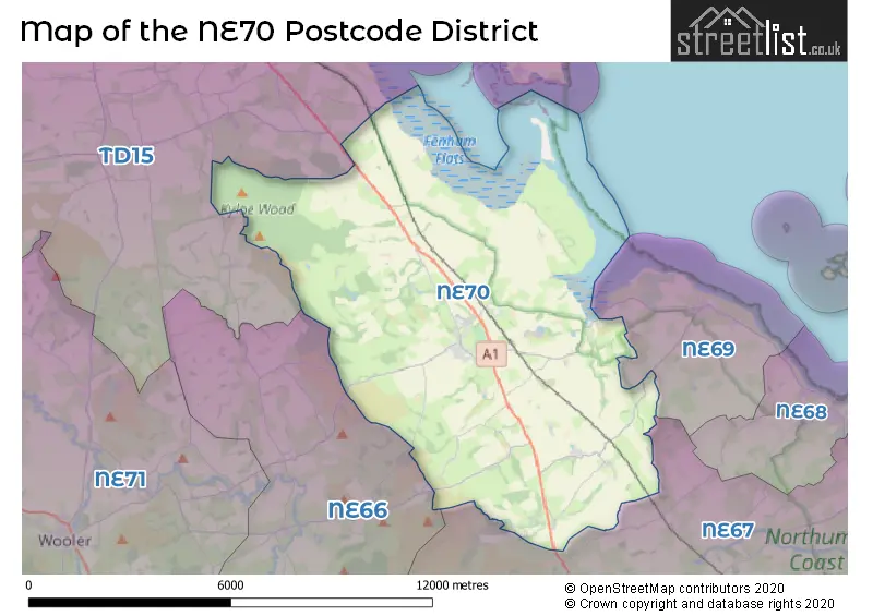 Map of the NE70 and surrounding districts