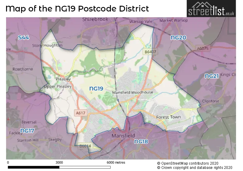 Map of the NG19 and surrounding districts