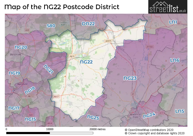 Map of the NG22 and surrounding districts