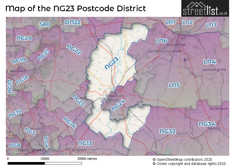 Map of the NG23 and surrounding districts