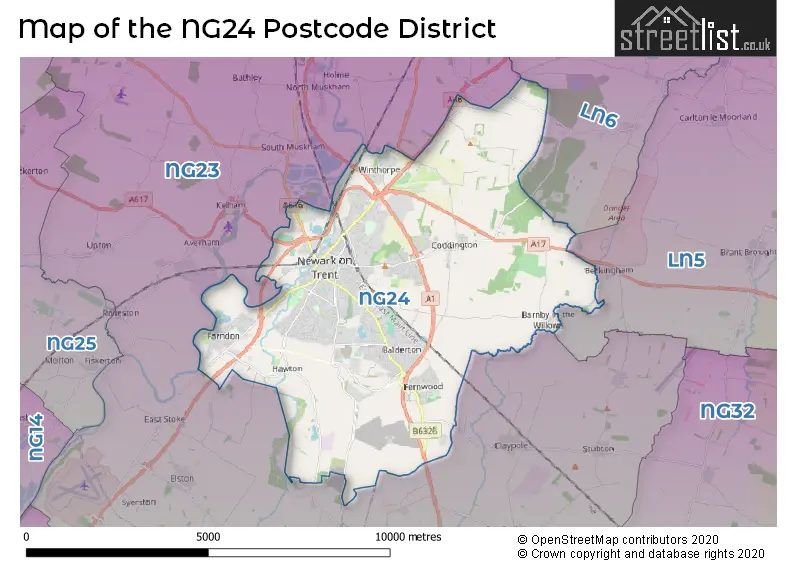 Map of the NG24 and surrounding districts