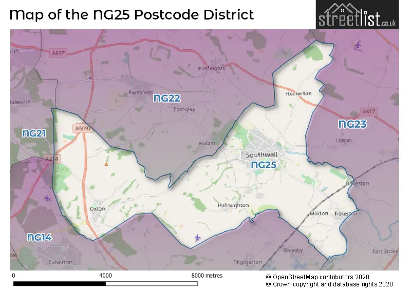 Map of the NG25 and surrounding districts