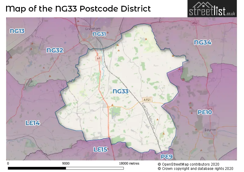 Map of the NG33 and surrounding districts