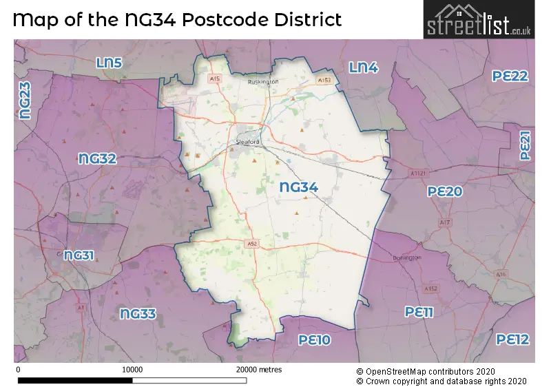 Map of the NG34 and surrounding districts