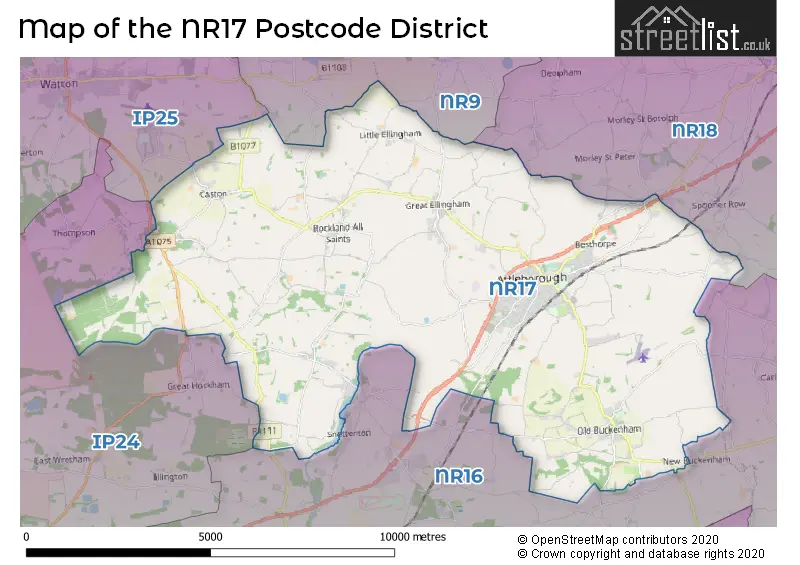 Map of the NR17 and surrounding districts