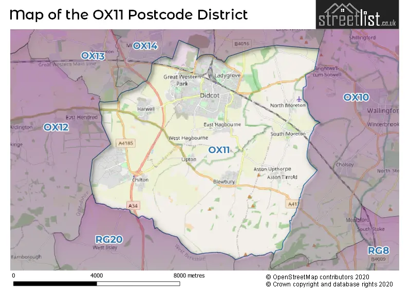 Map of the OX11 and surrounding districts