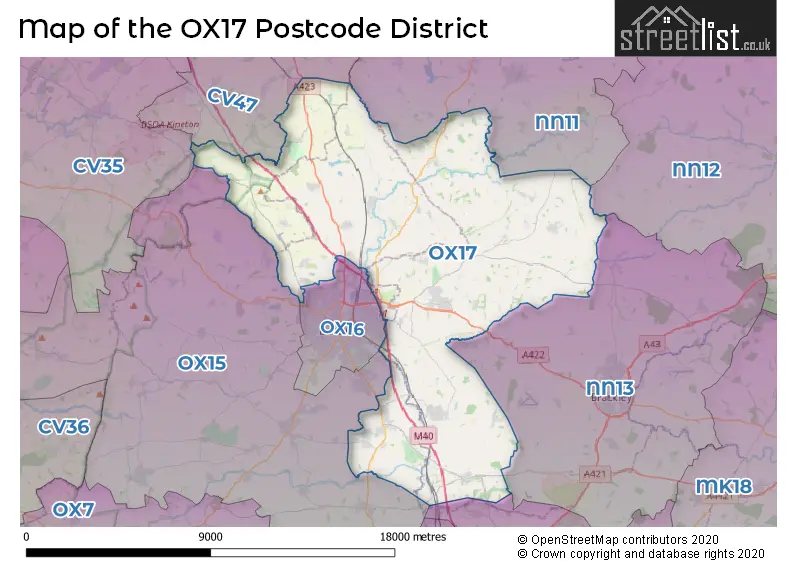Map of the OX17 and surrounding districts
