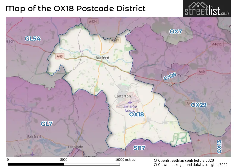 Map of the OX18 and surrounding districts