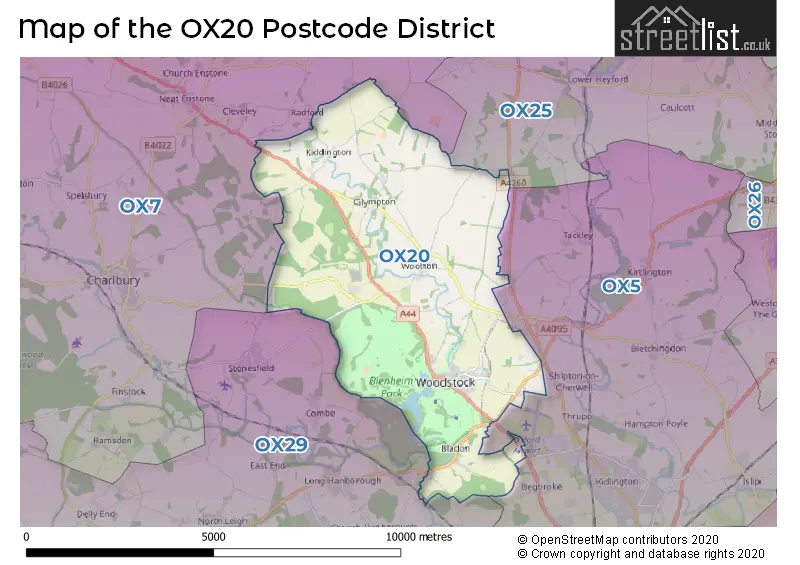 Map of the OX20 and surrounding districts