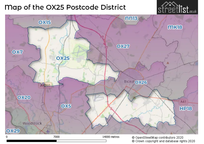 Map of the OX25 and surrounding districts