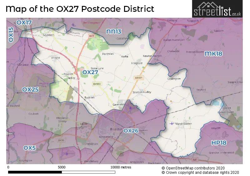 Map of the OX27 and surrounding districts