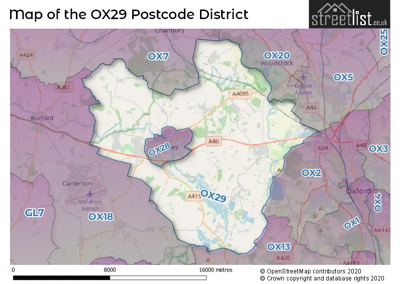 Map of the OX29 and surrounding districts