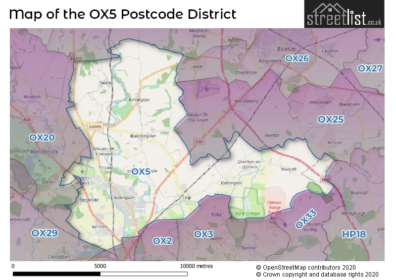 Map of the OX5 and surrounding districts