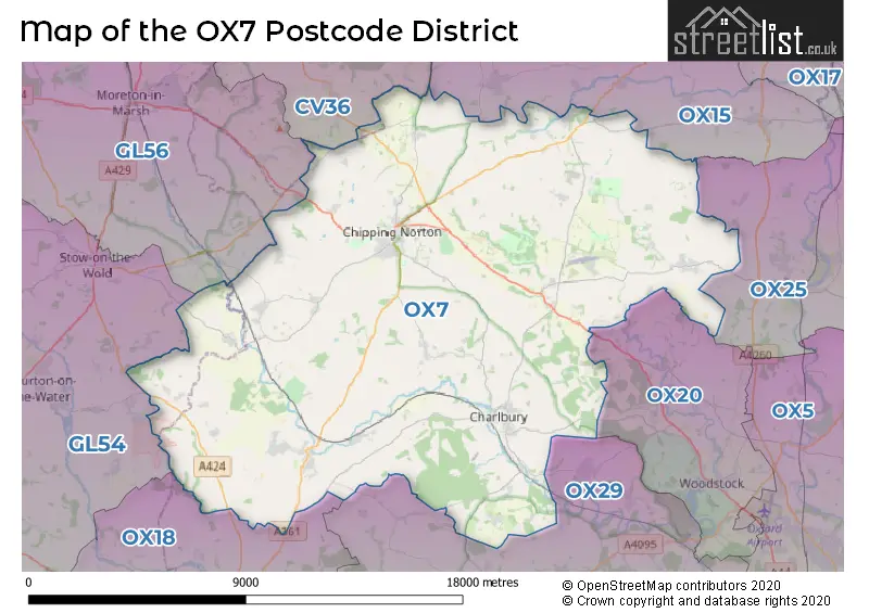 Map of the OX7 and surrounding districts
