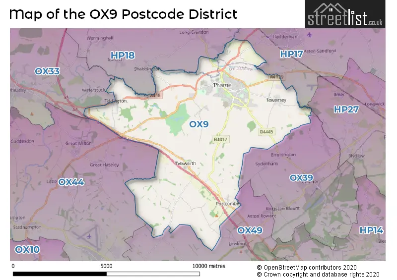 Map of the OX9 and surrounding districts