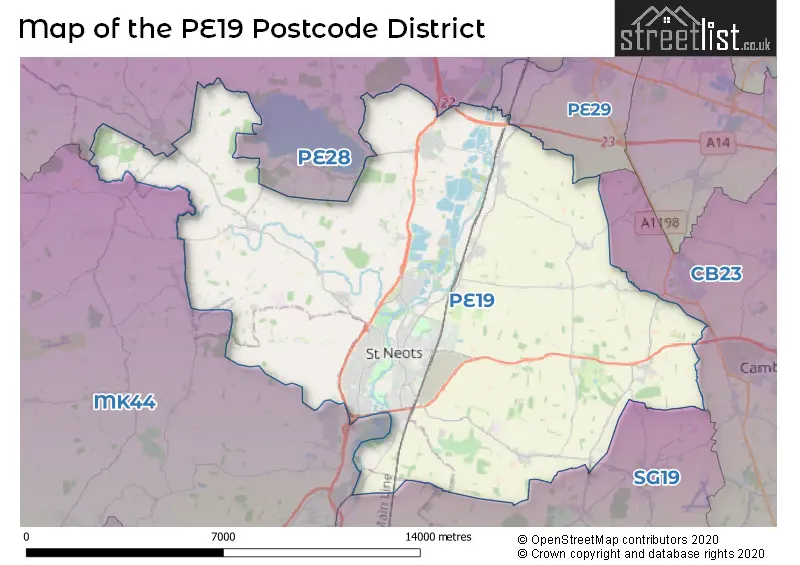 Map of the PE19 and surrounding districts