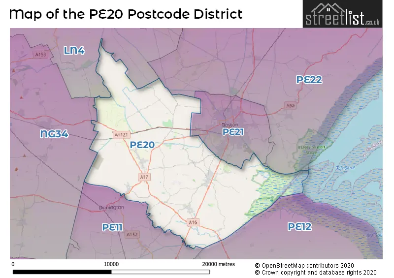 Map of the PE20 and surrounding districts