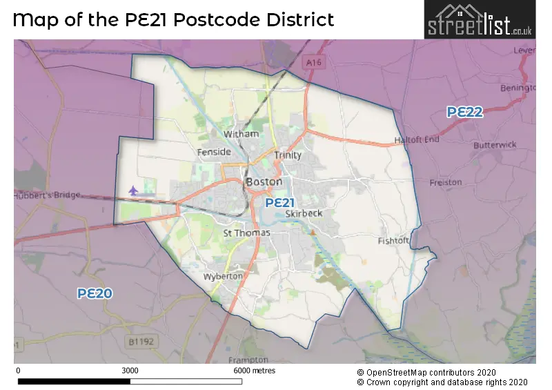 Map of the PE21 and surrounding districts