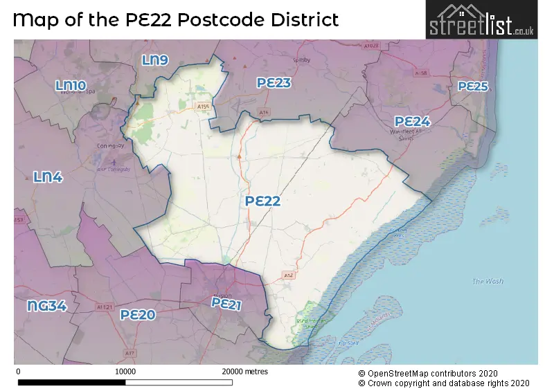 Map of the PE22 and surrounding districts