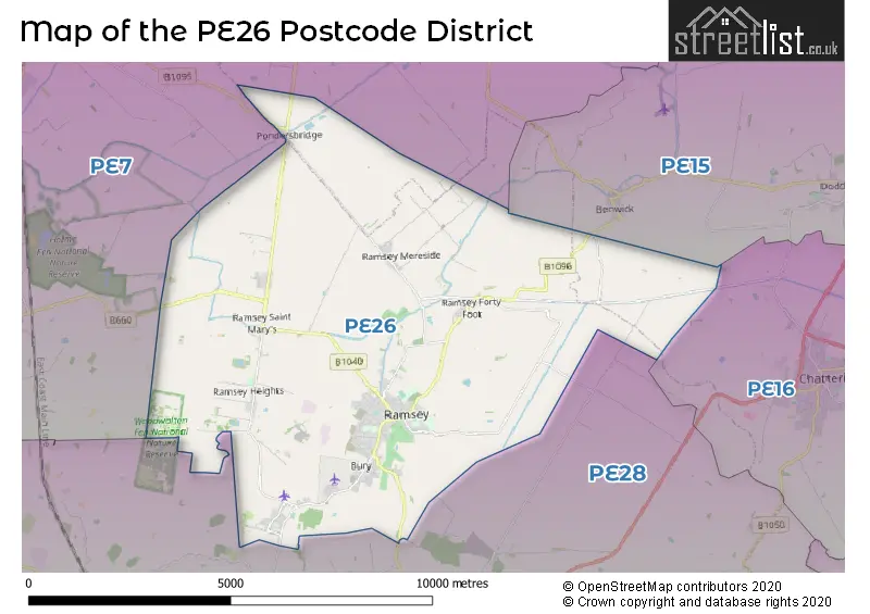 Map of the PE26 and surrounding districts
