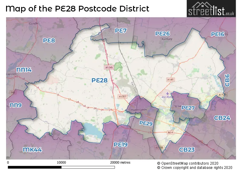Map of the PE28 and surrounding districts