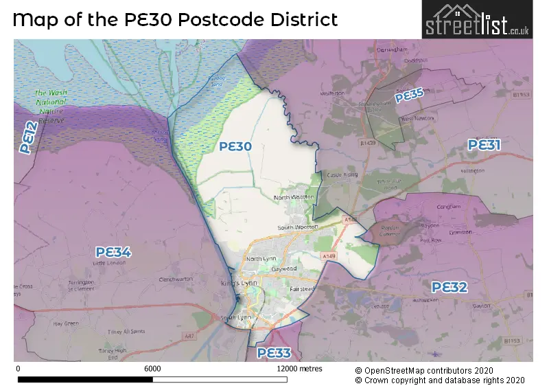 Map of the PE30 and surrounding districts