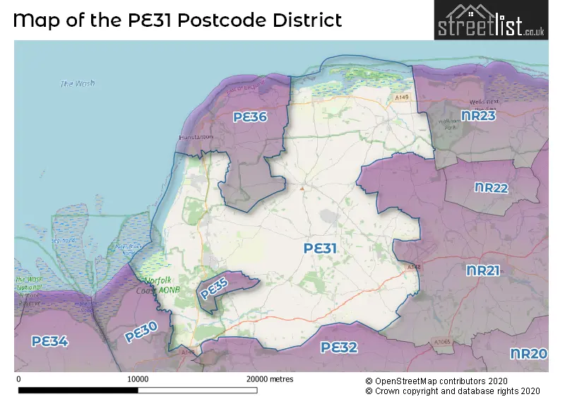 Map of the PE31 and surrounding districts