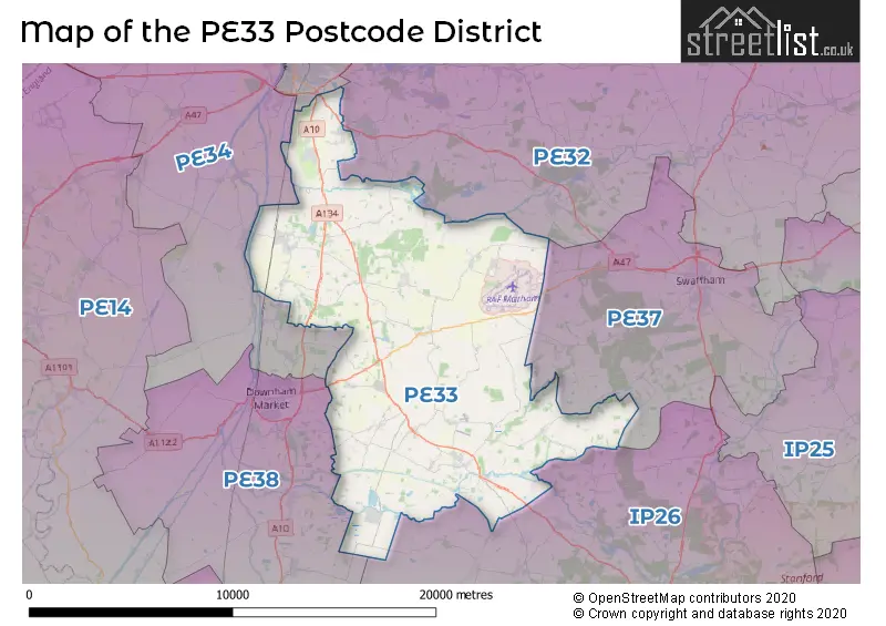 Map of the PE33 and surrounding districts