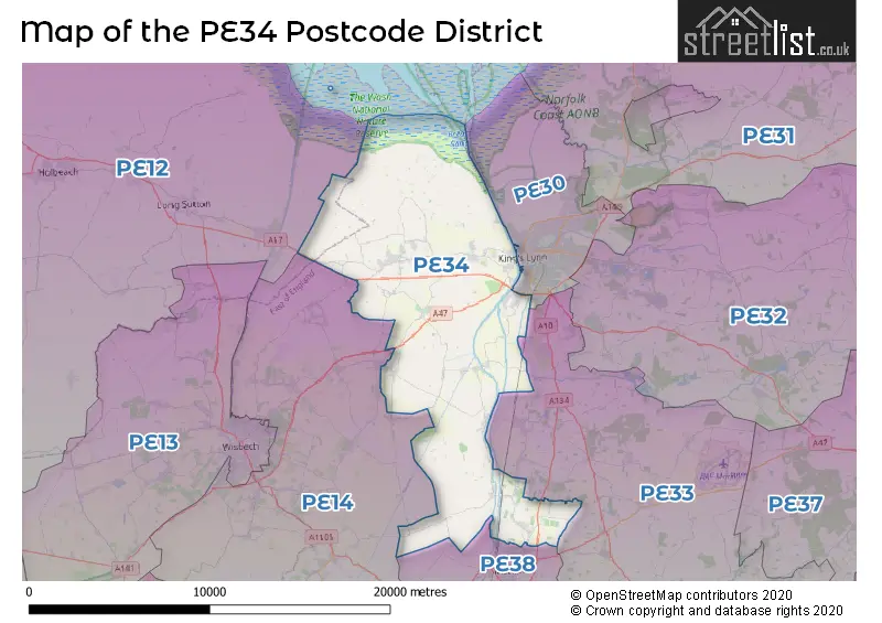 Map of the PE34 and surrounding districts