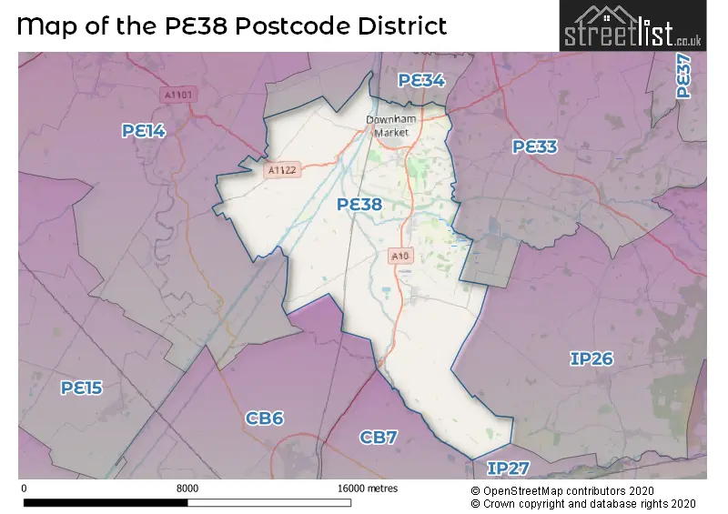 Map of the PE38 and surrounding districts