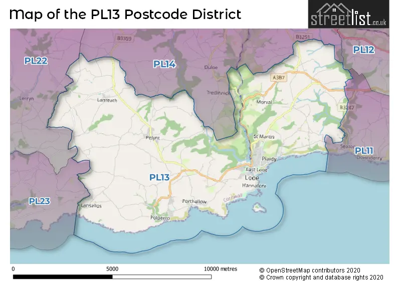 Map of the PL13 and surrounding districts