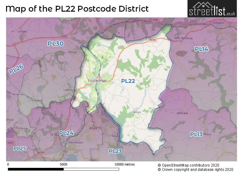 Map of the PL22 and surrounding districts