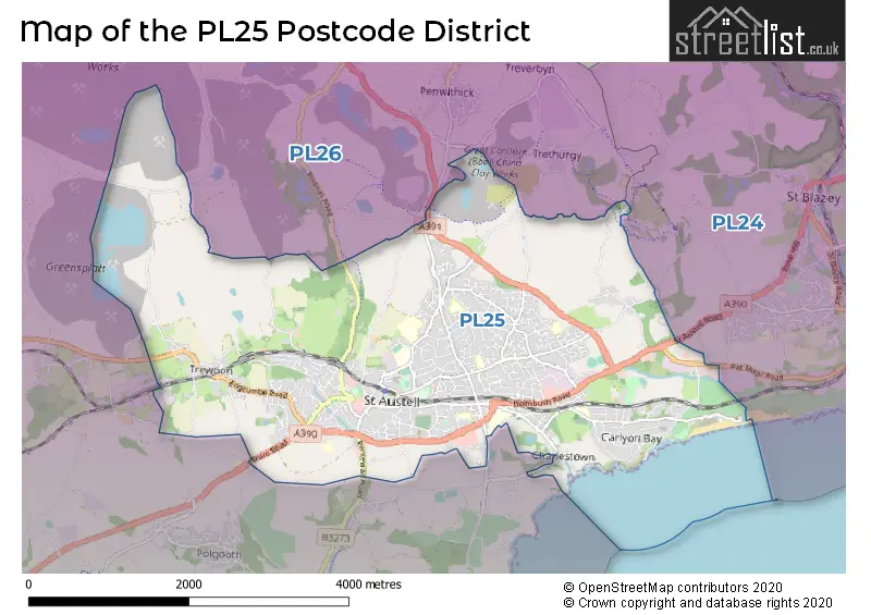 Map of the PL25 and surrounding districts