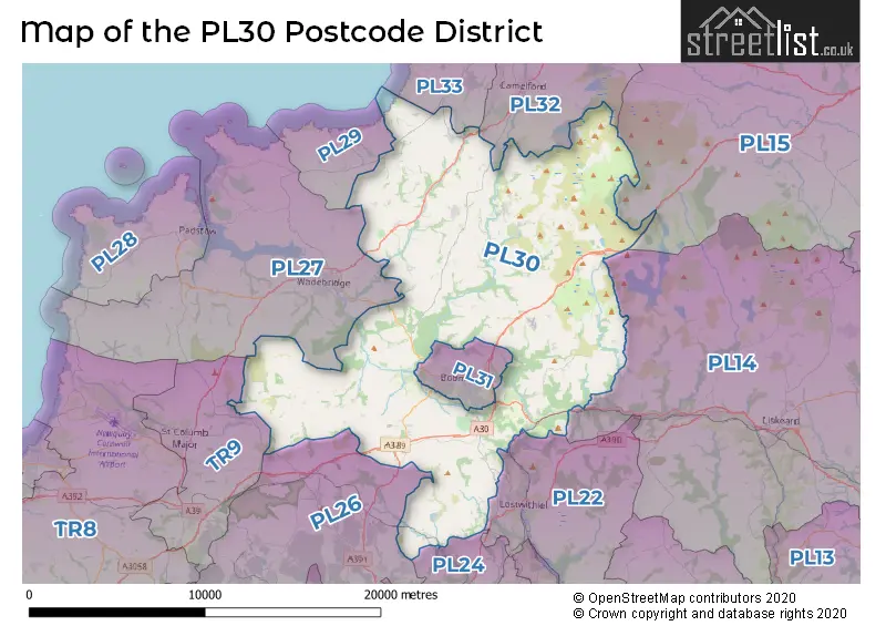 Map of the PL30 and surrounding districts