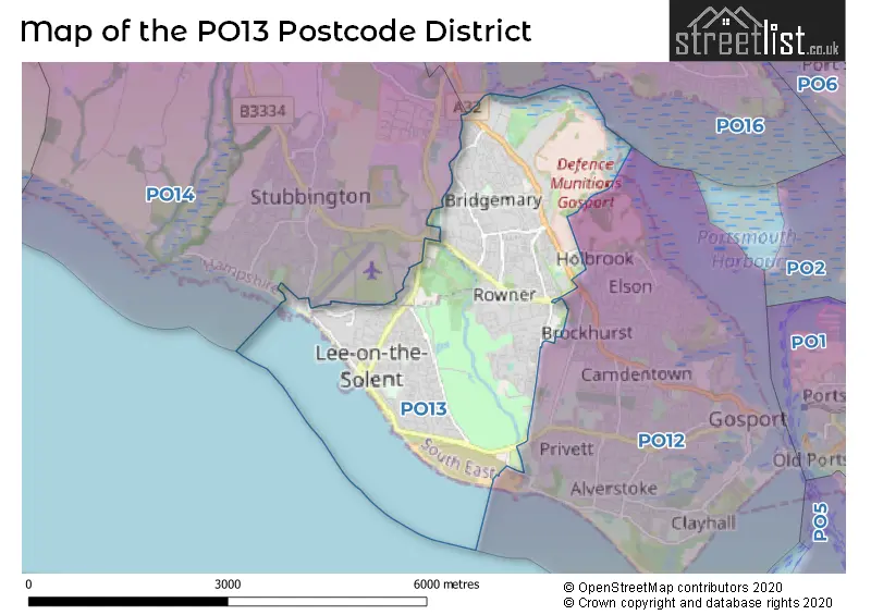 Map of the PO13 and surrounding districts
