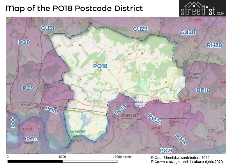 Map of the PO18 and surrounding districts