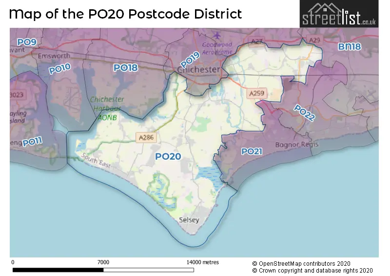 Map of the PO20 and surrounding districts