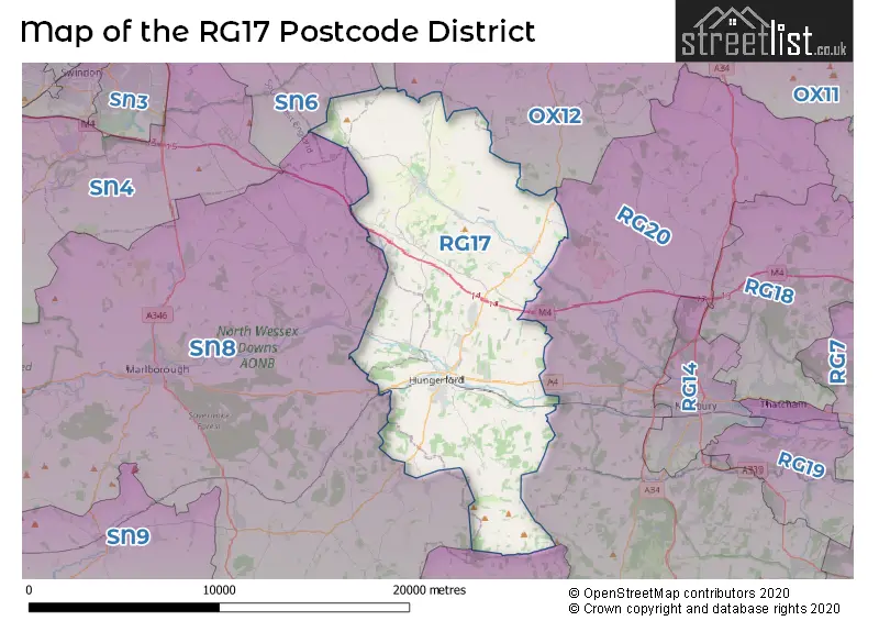 Map of the RG17 and surrounding districts