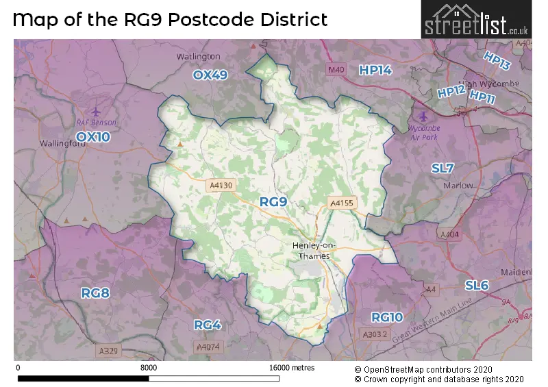 Map of the RG9 and surrounding districts