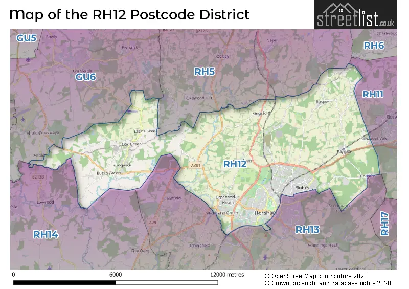 Map of the RH12 and surrounding districts