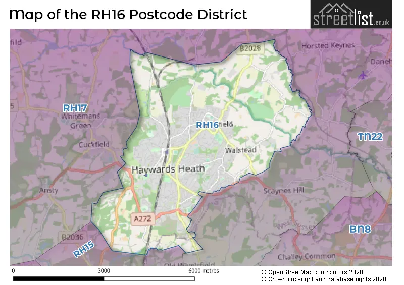 Map of the RH16 and surrounding districts