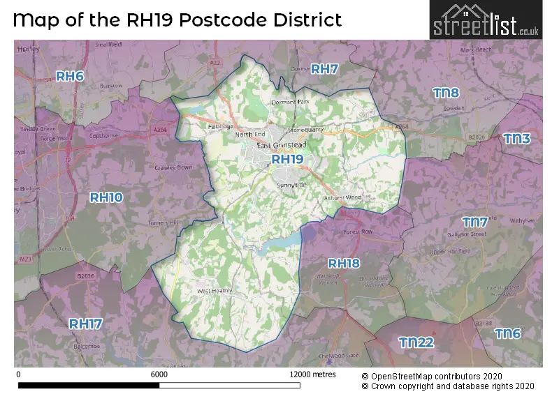 Map of the RH19 and surrounding districts