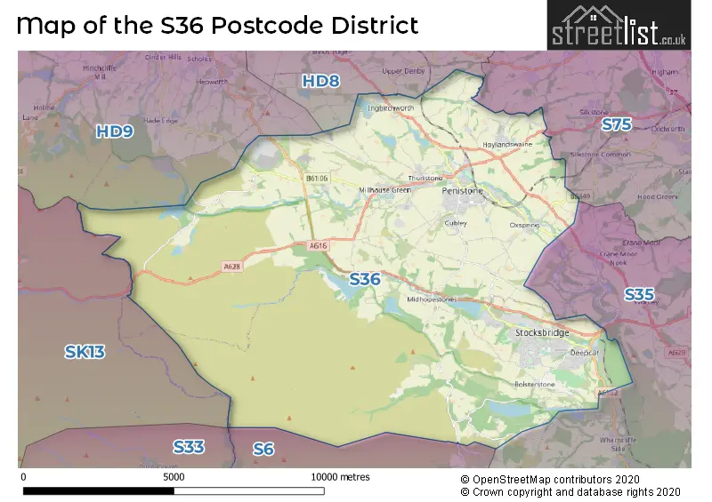 Map of the S36 and surrounding districts