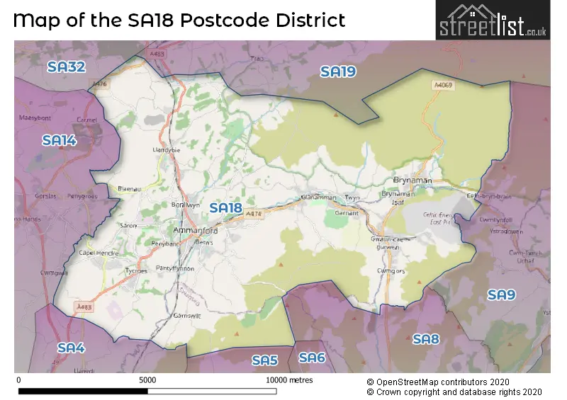 Map of the SA18 and surrounding districts