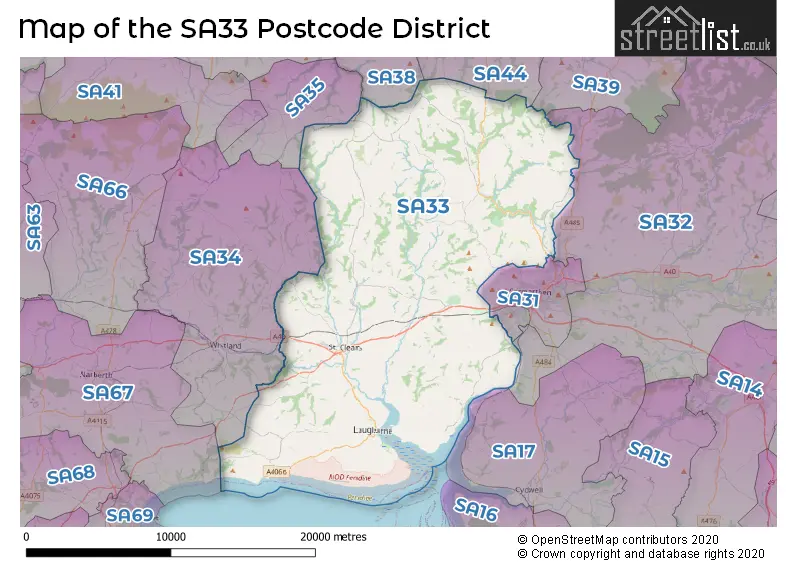 Map of the SA33 and surrounding districts