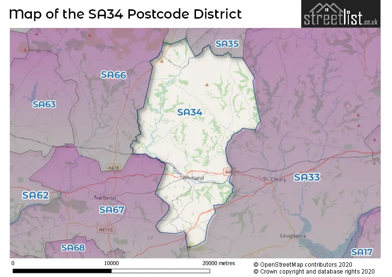 Map of the SA34 and surrounding districts