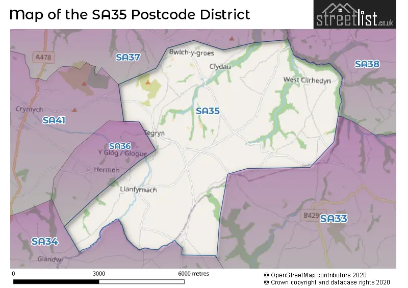 Map of the SA35 and surrounding districts