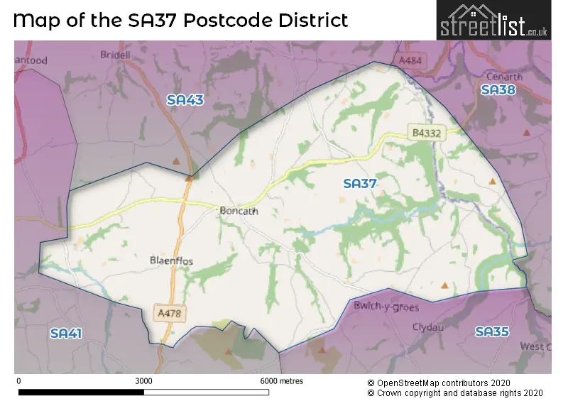 Map of the SA37 and surrounding districts